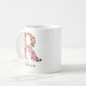 Personalisierter Monogramm Floral Letter R Kaffeetasse (Vorderseite Links)