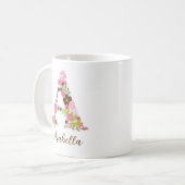 Personalisierter Monogramm floraler Letter A Kaffeetasse (Vorderseite Links)