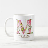 Personalisierter Monogramm floraler Letter Kaffeetasse (Links)