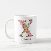 Personalisierter Monogramm floraler Letter X Kaffeetasse (Links)