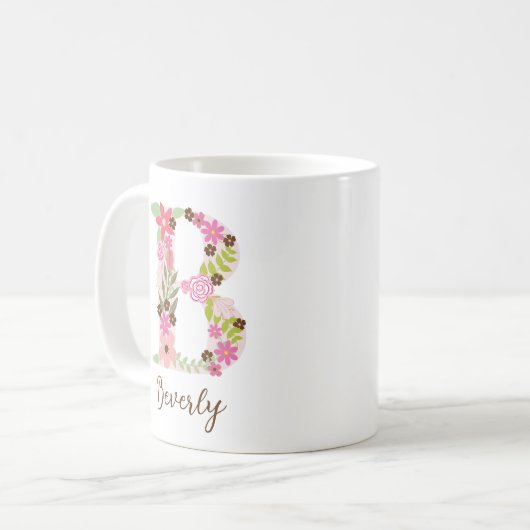 Personalisierter Monogramm FlorLetter B Kaffeetasse (Vorderseite Links)