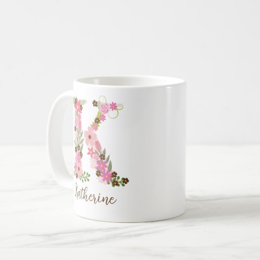 Personalisierter Monogramm FlorLetter K Kaffeetasse (Vorderseite Links)