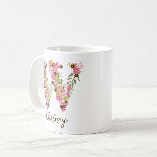 Personalisierter Monogramm FlorLetter W Kaffeetasse (Vorderseite Links)