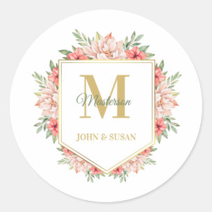 Personalisierter Monogramm-Florrahmen Runder Aufkleber