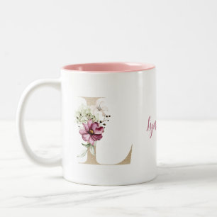 Personalisierter Monogramm-Goldbuchstabe L mit ros Zweifarbige Tasse