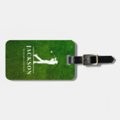 Personalisierter Monogramm Golfer aus grünem Leder Gepäckanhänger (Vorderseite horizontal)
