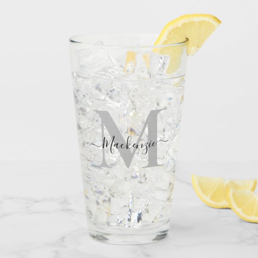 Personalisierter Monogramm-Initial-Name-Trinkbeche Glas (Rückseite Ice)
