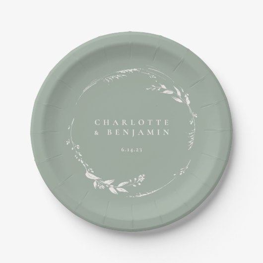 Personalisierter Monogramm-Kranz mit floralem Must Pappteller (Vorderseite)