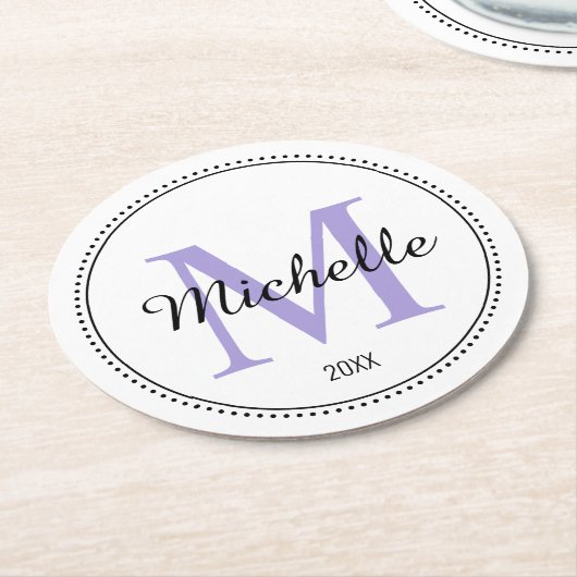 Personalisierter Monogramm-Lavendel Runder Pappuntersetzer (Angewinkelt)