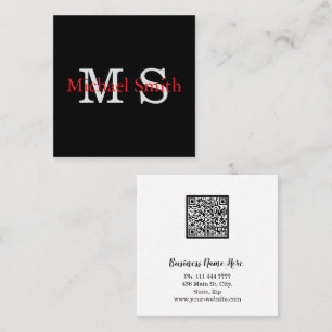 Personalisierter Monogramm-Minimalist B&W-QR-Code Quadratische Visitenkarte