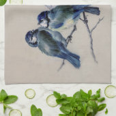 Personalisierter Monogramm Name Blaugraue Vögel Vi Geschirrtuch (Gefaltet)