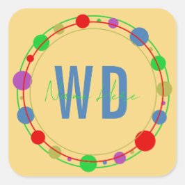 Personalisierter Monogramm Name Farbkreise Gelb Quadratischer Aufkleber