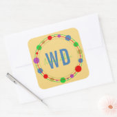 Personalisierter Monogramm Name Farbkreise Gelb Quadratischer Aufkleber (Umschlag)