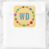 Personalisierter Monogramm Name Farbkreise Gelb Quadratischer Aufkleber (Tasche)