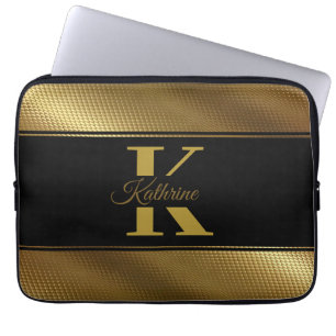 personalisierter Monogramm-Name goldschwarz Laptopschutzhülle