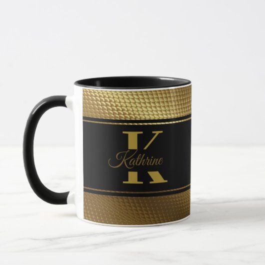 personalisierter Monogramm-Name goldschwarz Tasse (Links)