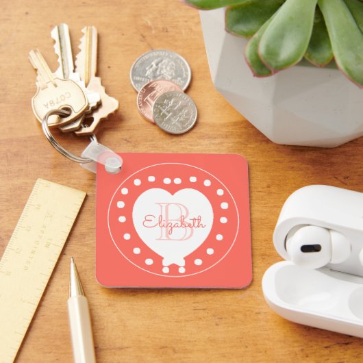 Personalisierter Monogramm Name Korallenweißes Her Schlüsselanhänger (Schreibtisch)