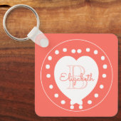 Personalisierter Monogramm Name Korallenweißes Her Schlüsselanhänger (Vorderseite)