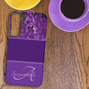 Personalisierter Monogramm-Name Lila Pailletten St Samsung Galaxy Hülle