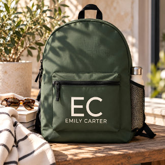 Personalisierter Monogramm-Name Olivgrüner Rucksac Bedruckter Rucksack