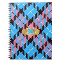 Personalisierter Monogramm Name Pink Blue Tartan K Notizblock