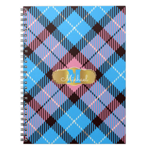 Personalisierter Monogramm Name Pink Blue Tartan K Notizblock