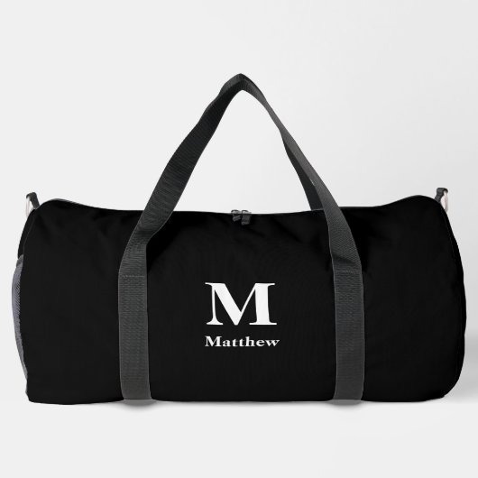 Personalisierter Monogramm-Name Schwarz Duffle Bag (Rückseite)