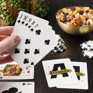 Personalisierter Monogramm-Name Schwarz und Gold Spielkarten