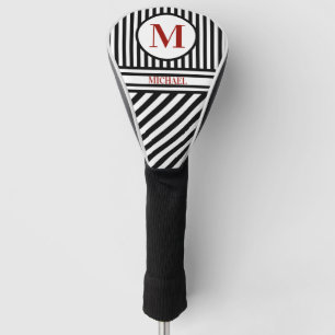 Personalisierter Monogramm Name Schwarz-weiß rot Golf Headcover