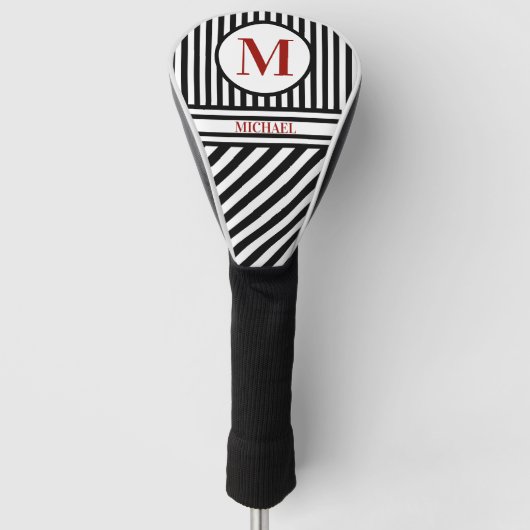 Personalisierter Monogramm Name Schwarz-weiß rot Golf Headcover (Vorderseite)