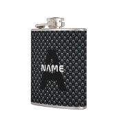 Personalisierter Monogramm Name Schwarz-Weiß-Textu Flachmann (Links)