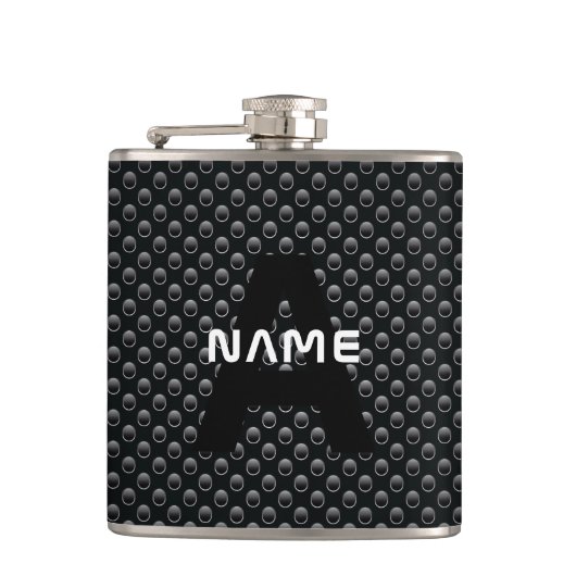 Personalisierter Monogramm Name Schwarz-Weiß-Textu Flachmann (Vorderseite)