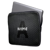 Personalisierter Monogramm Name Schwarz-Weiß-Textu Laptopschutzhülle (Vorderseite Links)