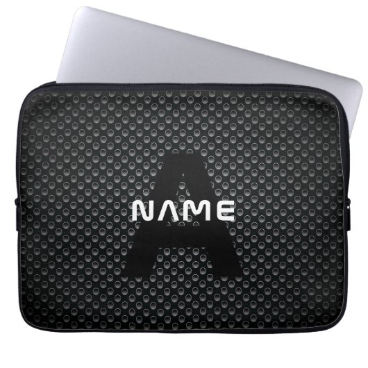 Personalisierter Monogramm Name Schwarz-Weiß-Textu Laptopschutzhülle (Vorderseite)