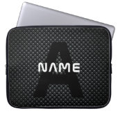 Personalisierter Monogramm Name Schwarz-Weiß-Textu Laptopschutzhülle (Vorderseite)