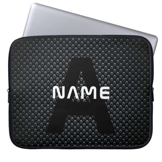 Personalisierter Monogramm Name Schwarz-Weiß-Textu Laptopschutzhülle (Vorderseite)