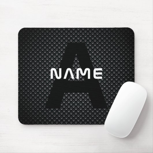 Personalisierter Monogramm Name Schwarz-Weiß-Textu Mousepad (Mit Mouse)