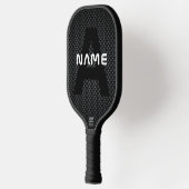 Personalisierter Monogramm Name Schwarz-Weiß-Textu Pickleball Schläger (Links)