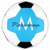 Personalisierter Monogramm Name Sporty Neon Cyan B Fußball (Vorderseite)
