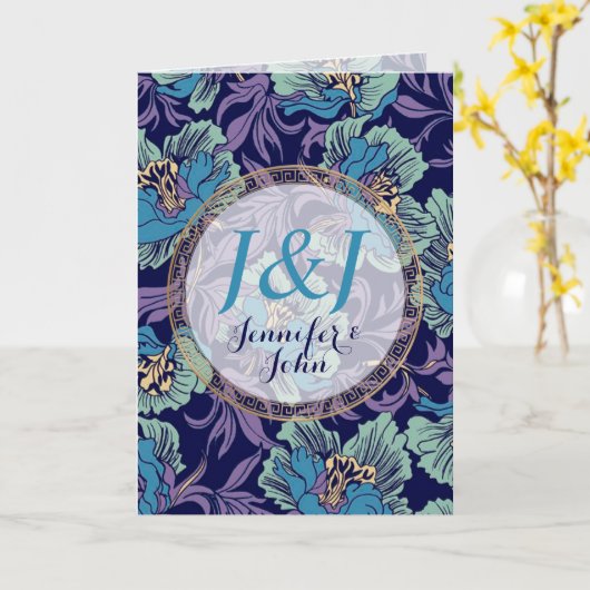 Personalisierter Monogramm Name Türkis Aquamarin V Karte (Gelbe Blume)