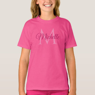 Personalisierter Monogramm Name Wow Pink Girls T-Shirt