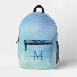 Personalisierter Monogramm Novy Blue Glitzer Bedruckter Rucksack