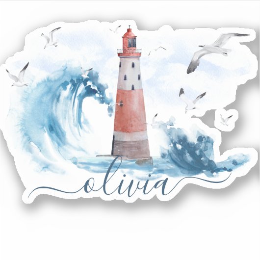 Personalisierter Monogramm-Ozean des Leuchtturms Aufkleber (Vorderseite)