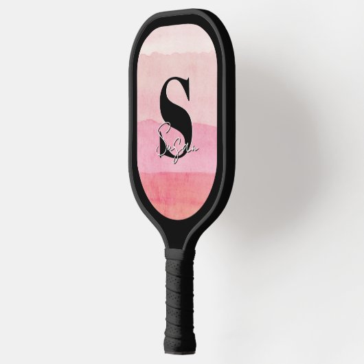 Personalisierter Monogramm-Rosa-Skriptname Pickleball Schläger (Links)