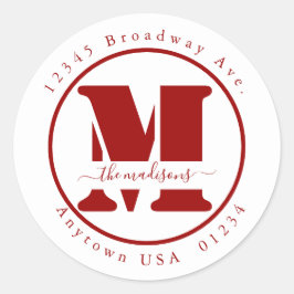 Personalisierter Monogramm-Rücksendeadresse-Umschl Runder Aufkleber