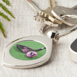 Personalisierter Monogramm-Schriftzug Rosa Golfbal Schlüsselanhänger