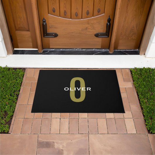 Personalisierter Monogramm Schwarzer Goldname Fußmatte (Außenbereich)