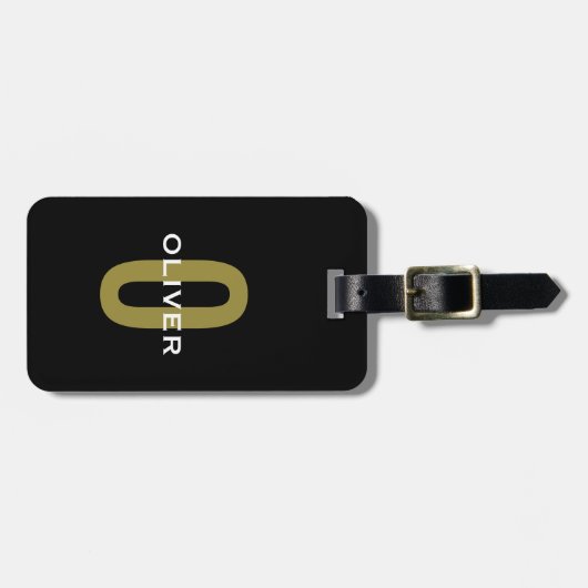 Personalisierter Monogramm Schwarzer Goldname Gepäckanhänger (Vorderseite horizontal)