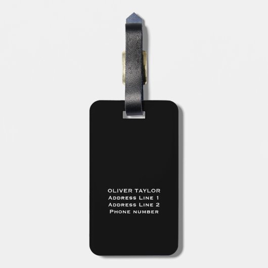 Personalisierter Monogramm Schwarzer Goldname Gepäckanhänger (Rückseite vertikal)