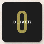 Personalisierter Monogramm Schwarzer Goldname Getränkeuntersetzer (Vorderseite)